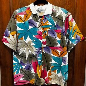 Vintage Bold Tropical Colorful Cotton Button Shirt Womens‎ M Coconut Artsy 90s